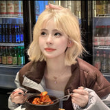 Load image into Gallery viewer, Korean short hair wig female full headgear texture ironing platinum air bangs curly hair age-reducing hairstyle Japanese
