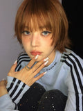 Load image into Gallery viewer, Orange brown short hair wig female full head cover Japanese short straight hair Bobo head bobo age reduction sister head slightly warped cos