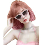 Load image into Gallery viewer, Short hair wig female Japanese hairstyle gradual change pink lolita girl Bobo head round face simulation wig cover summer