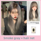 Load image into Gallery viewer, Wig female long straight hair new smoke gray full head cover medium long hair lolita wig cover daily straight hair