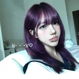 Load image into Gallery viewer, Wig female medium long hair high level JK purple full head cover lolita clavicle hair long straight hair y2k whole top fluffy