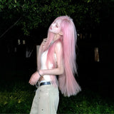 Load image into Gallery viewer, New Internet celebrity super long wig pink Mori photo long straight hair girl group JK Hong Kong style full head wig