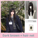 Load image into Gallery viewer, Black wig female long hair new layered long straight hair round face lolita natural JK cute Shaoluo full headgear