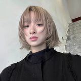 Load image into Gallery viewer, Japanese wig female short hair Internet celebrity warped head short hair rice gray brown air bangs Bobo head JK simulation full head cover