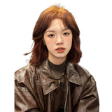 Load image into Gallery viewer, Halloween orange brown wig female short hair full head cover short curly hair wool curl daily full top hair cover collarbone hair
