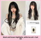 Load image into Gallery viewer, Thin wig long straight hair green gradual change black Lolita Lolita round face natural air bangs sweet and spicy wind