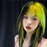 Load image into Gallery viewer, Halloween highlights collarbone hair Internet celebrity y2k hottie wig female layering buckle fashion short hair full headgear