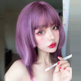 Load image into Gallery viewer, Wig girl summer medium long hair collarbone hair comic thin vine purple round face trimming princess cut ji hair style Qi bangs hair cover
