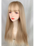 Load image into Gallery viewer, Wig live streaming host girl group Lisa same sweet cute light white gold natural realistic long straight hair wig