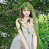 Load image into Gallery viewer, Green super long 130cm wig female full head cover cos universal lolita Lolita 1.3 meters long straight hair photo