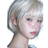 Load image into Gallery viewer, Short hair wig female full head cover Korean daily Japanese platinum natural age reduction whole top slightly warped wendy head