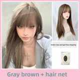 Load image into Gallery viewer, Wig long hair summer comics bangs black long straight Internet celebrity Qi bangs natural sweet jk full headgear