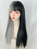 Load image into Gallery viewer, Halloween wig punk goth black and white double spell long straight hair gradually lolita gradual change two-color cos yin and yang