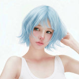 Load image into Gallery viewer, Japanese light blue short hair wig female outer warping layer Bobo head simulation scalp 2k Spice girl natural age reduction full head cover