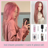 Load image into Gallery viewer, Korean Internet celebrity medium pink purple wig natural live streaming host JK girl group INS wind can be salt can be sweet long straight hair fashion