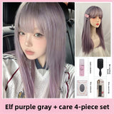 Load image into Gallery viewer, Purple-gray wig Female Internet celebrity long straight hair JK headgear full cos wig cover 2025 new summer thin