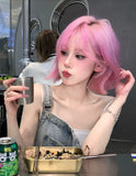 Load image into Gallery viewer, Halloween soft girl wig pink short straight hair Bobo head full hood female bobo temperament whole top lolita
