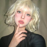 Load image into Gallery viewer, Small fry wig female platinum fluffy short curly hair full head cover Internet celebrity personality temperament lazy wind short age reduction roll