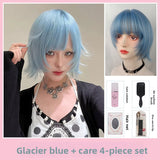 Load image into Gallery viewer, Japanese Yabi wind ice blue short hair wig Qi bangs anti-warping layer short hair Spice girl y2k full headgear
