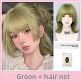 Load image into Gallery viewer, Green wig female short hair short curly hair wool curl full hood lolita princess cut colored collarbone hair