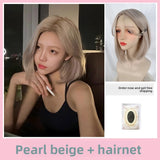 Load image into Gallery viewer, Front lace medium wig female summer short hair beige Bobo head age reduction imitation full real girl group full headgear