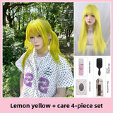 Load image into Gallery viewer, Lemon yellow long straight hair full top Yabi wig live streaming host girl group Internet celebrity girl group Japanese full head cover JK daily