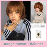 Load image into Gallery viewer, Orange brown short hair wig female full head cover Japanese short straight hair Bobo head bobo age reduction sister head slightly warped cos