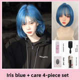 Load image into Gallery viewer, Wig female short hair blue white bob hair round face trim age reduction natural girl medium short hair full head cover