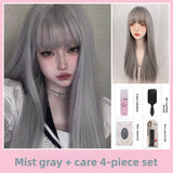 Load image into Gallery viewer, Live streaming host fog gray wig female Internet celebrity long straight hair daily lolita Japanese full head type vitality sweet cute
