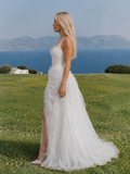 Load image into Gallery viewer, Amara Minimalist Satin Wedding Dress, Sleek Sheath Bridal Gown with Train image 1