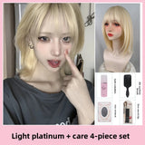 Load image into Gallery viewer, Internet celebrity white gold wig medium long collarbone medium long hair JK girl Lolita fashion high temperature silk hair cover