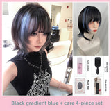 Load image into Gallery viewer, Subculture wig women short hair Siamese cat natural bangs new gradual change hair color sweet cool full head cover warped head