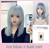 Load image into Gallery viewer, Wig female ice blue new clavicle hair y2k Internet celebrity subculture Qi bangs high level short straight hair full headgear