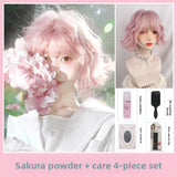 Load image into Gallery viewer, Cherry blossom pink wig female fluffy short curly hair full head cover Internet celebrity cute temperament lazy wind short age reduction roll universal