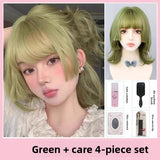 Load image into Gallery viewer, Green wig female short hair short curly hair wool curl full hood lolita princess cut colored collarbone hair