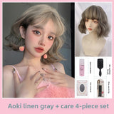 Load image into Gallery viewer, Gray wig short hair Internet celebrity lolita wool roll girl group Hong Kong style lazy simulation short curly hair full headgear