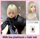 Load image into Gallery viewer, Wig female short hair short straight hair natural Internet celebrity simulation human daily bobo head bangs realistic flaxen full headgear