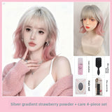 Load image into Gallery viewer, Wig Korean women high warping age-reducing short hair silver white gradual change pink natural daily Bobo head breathable full headgear