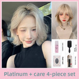 Load image into Gallery viewer, Japanese and Korean new wig women's platinum medium points short warped hair Lolita Internet celebrity full top temperament full headgear