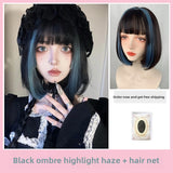 Load image into Gallery viewer, Short hair wig female Japanese hairstyle gradual change pink lolita girl Bobo head round face simulation wig cover summer