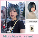 Load image into Gallery viewer, Blue wig one size fits all short hair y2k full head cover female universal cos subculture Lolita full set of small fry