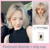 Load image into Gallery viewer, Japanese and Korean new wig women's platinum medium points short warped hair Lolita Internet celebrity full top temperament full headgear