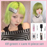 Load image into Gallery viewer, Halloween elf green Japanese Korean wig female short hair full head cover French JK outer warping age-reducing hairstyle BOBO