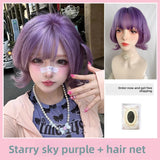 Load image into Gallery viewer, Purple cute wig short hair female full hood halloween y2k hottie eversion reverse Japanese