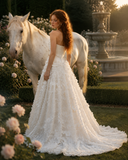 Load image into Gallery viewer, Camille Long Sleeve Wedding Dress, Modest Bridal Gown with Elegant Train image 2