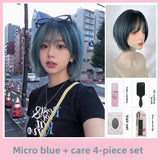 Load image into Gallery viewer, Blue wig one size fits all short hair y2k full head cover female universal cos subculture Lolita full set of small fry