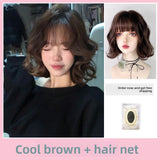 Load image into Gallery viewer, Wig Female Short Hair Cold Brown Curly Hair Bobo Head Air Bangs Bobo Head Wool Roll Lolita Full Headgear