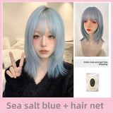 Load image into Gallery viewer, Blue short hair wig nun full headgear subculture lolita Bobo head y2k universal cos color straight hair