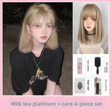 Load image into Gallery viewer, Wig female full head cover medium length short hair cute white collarbone hair tide natural Korean version JK