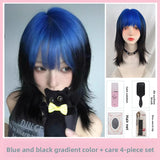 Load image into Gallery viewer, Wig girl summer medium long hair collarbone hair comic thin vine purple round face trimming princess cut ji hair style Qi bangs hair cover